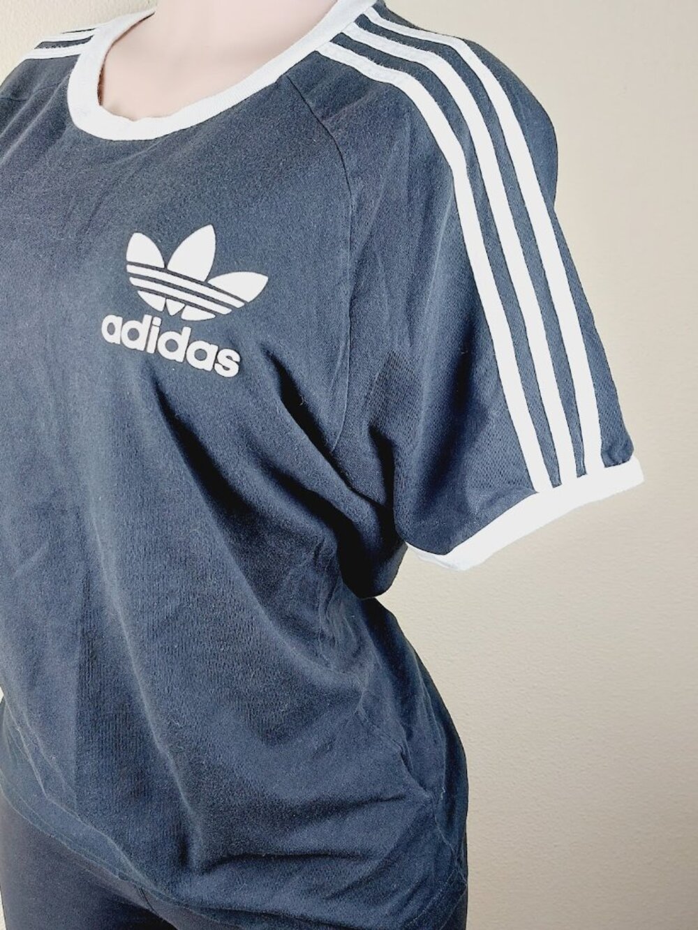 Adidas Women's Black White 3-Stripes Short Raglan Sleeve T-Shirt Size L - Picture 6 of 9